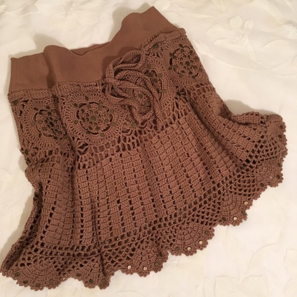 Soul Revival Brown Studded Crochet Skirt - Picture 6 of 6